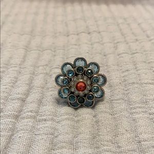 Sorrelli blue and coral pink floral ring